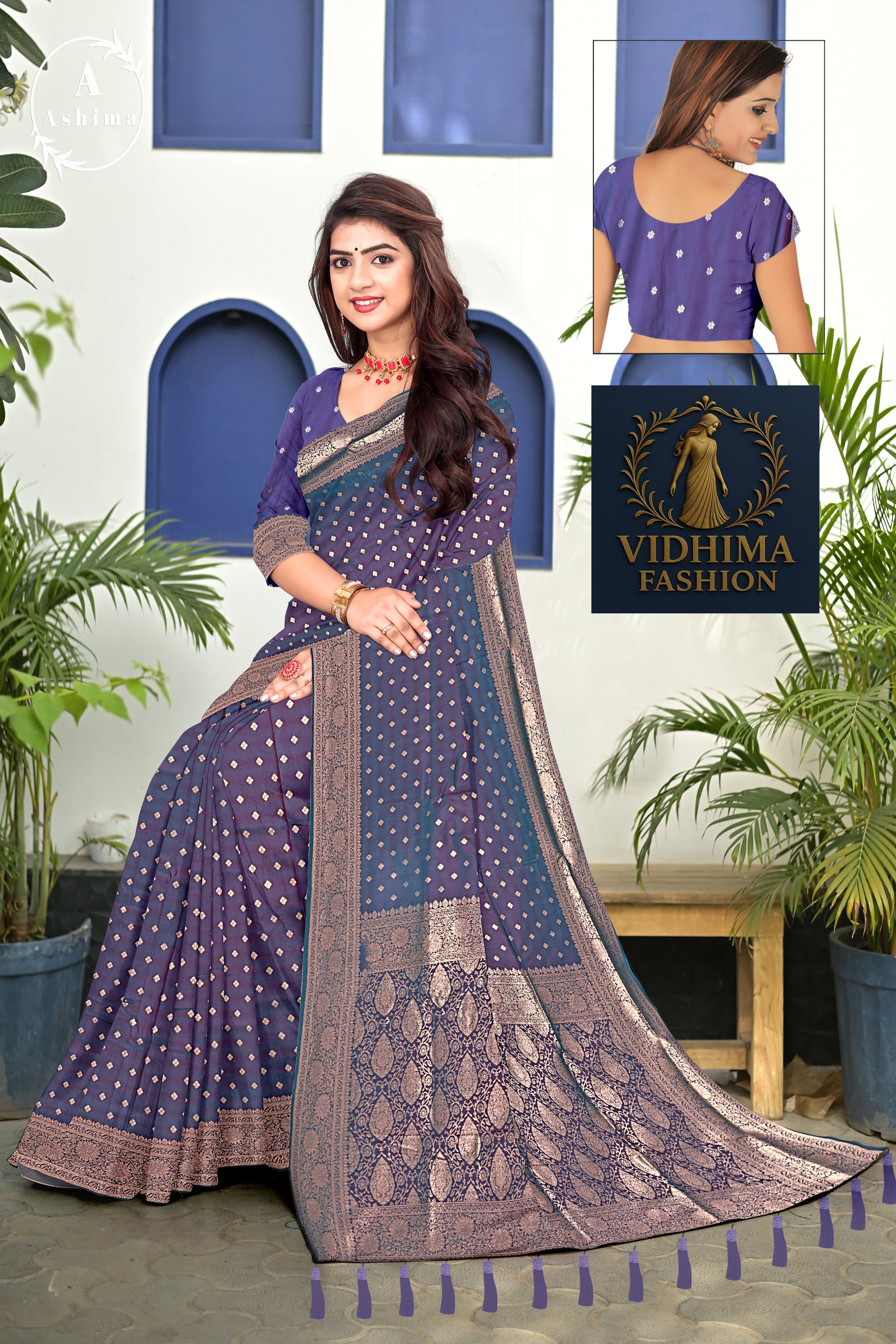 Midnight Blue Banarasi Silk Saree