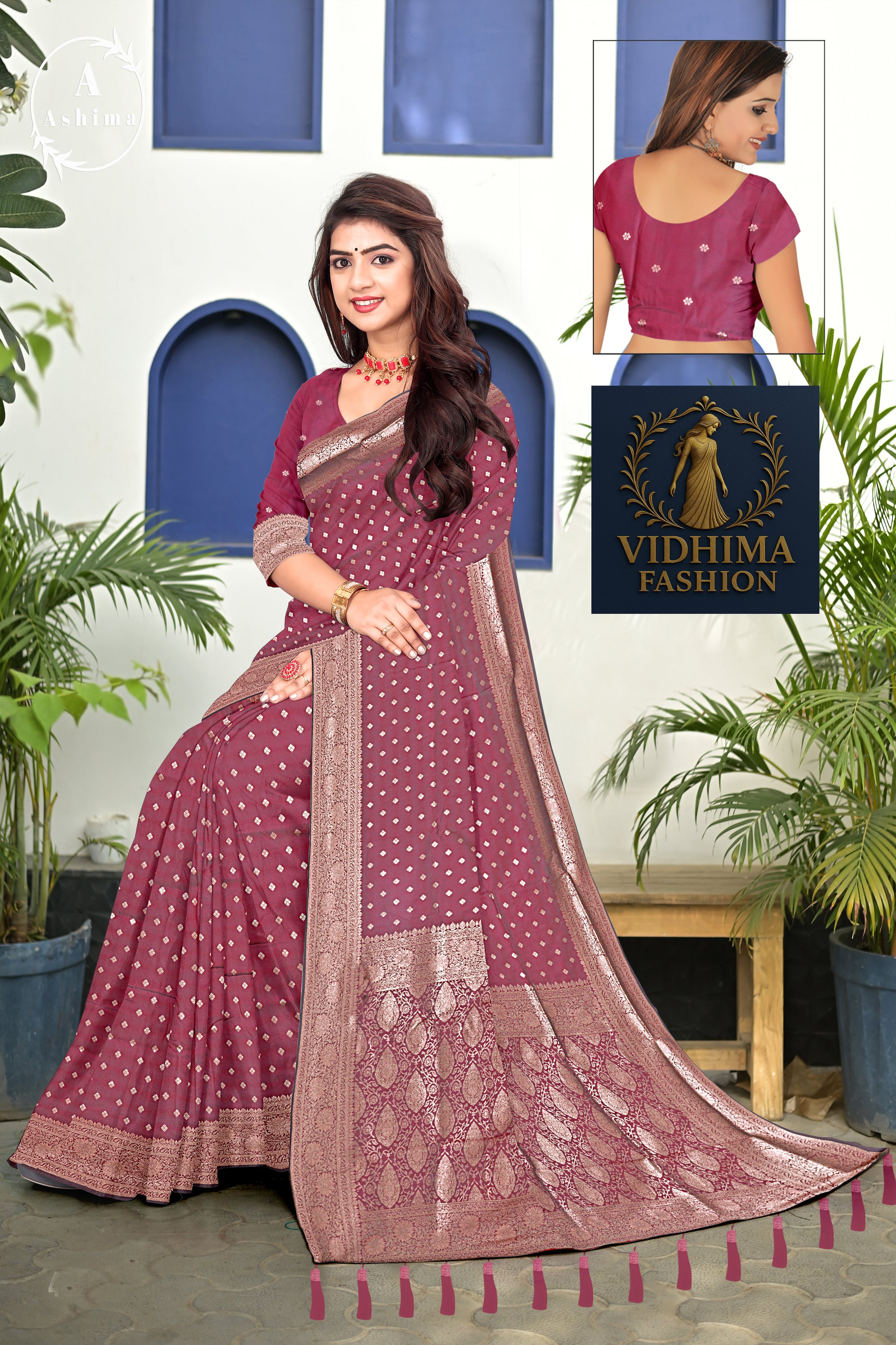 Mulberry Maroon Banarasi Silk Saree