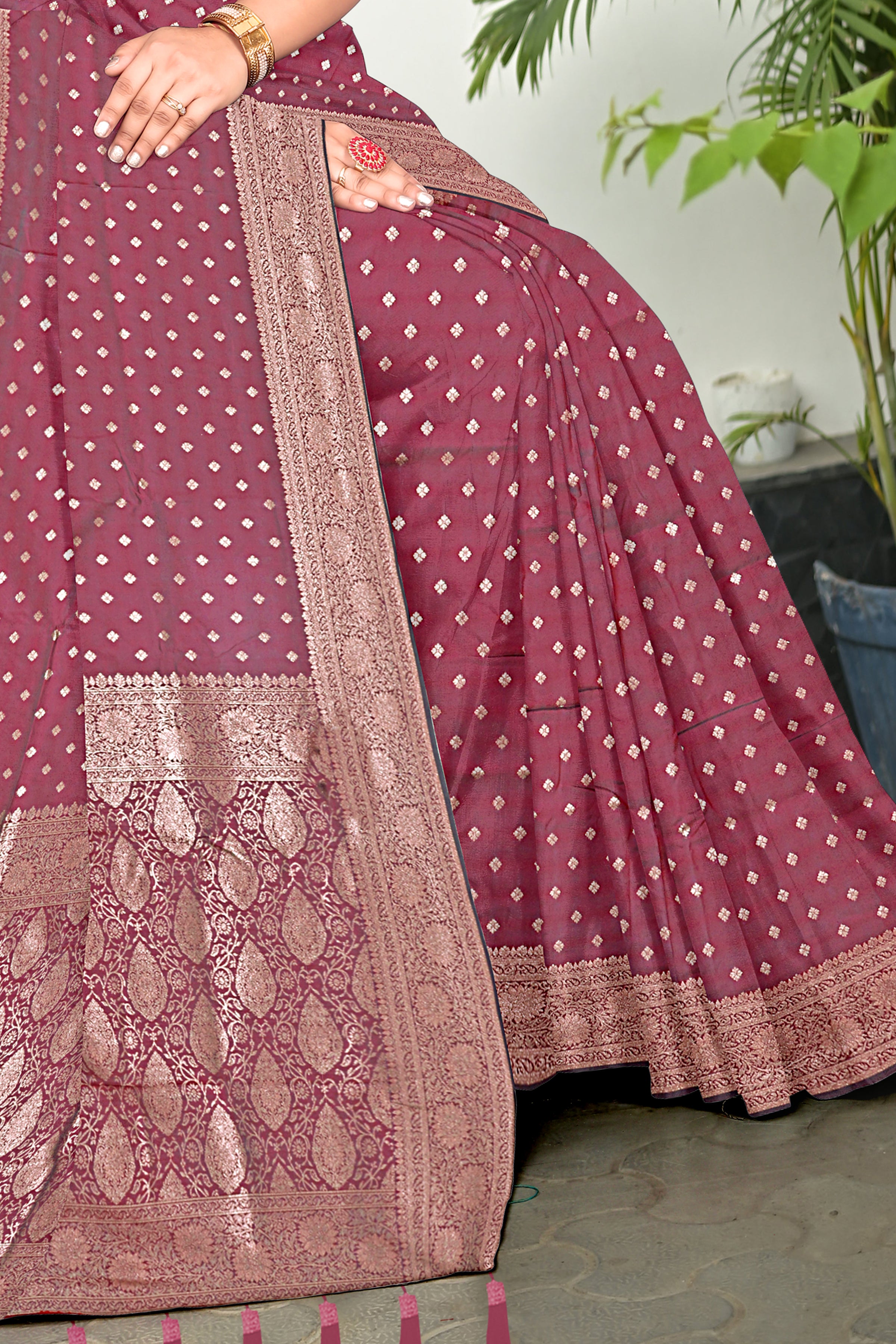 Mulberry Maroon Banarasi Silk Saree