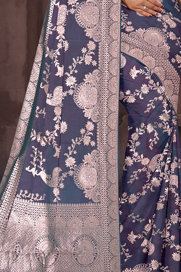 Midnight Blue Zari Banarasi Silk Saree