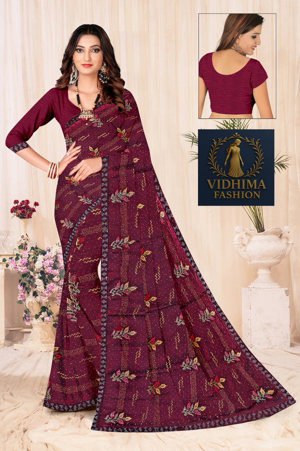 Maroon Floral Weave Soft Silk Saree