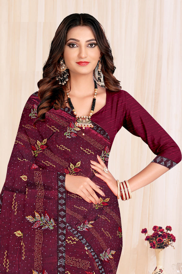 Maroon Floral Weave Soft Silk Saree