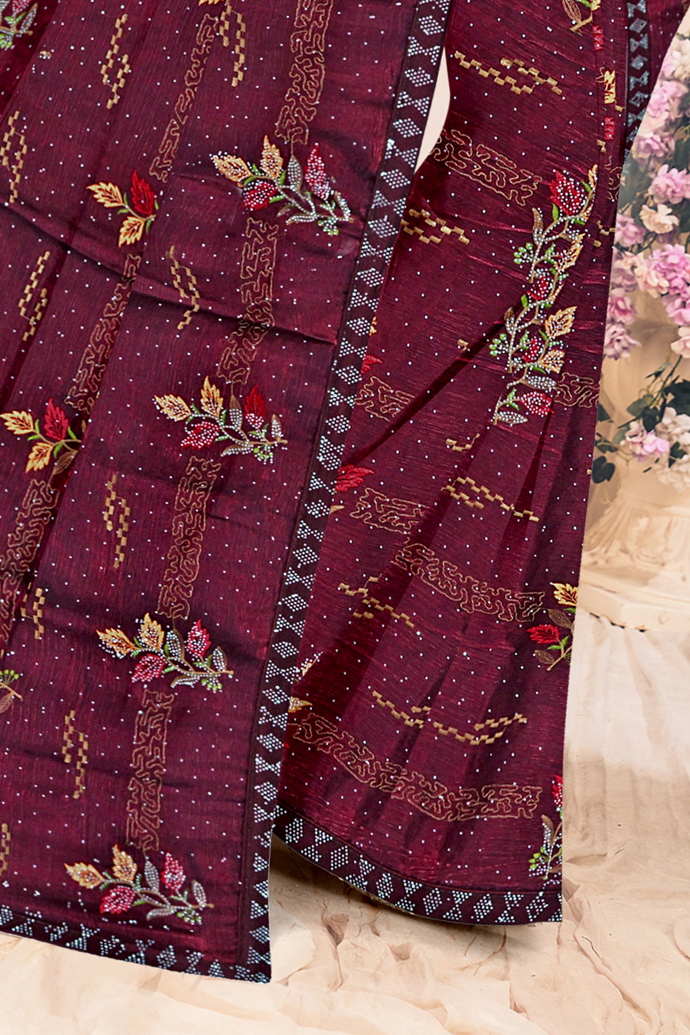 Maroon Floral Weave Soft Silk Saree