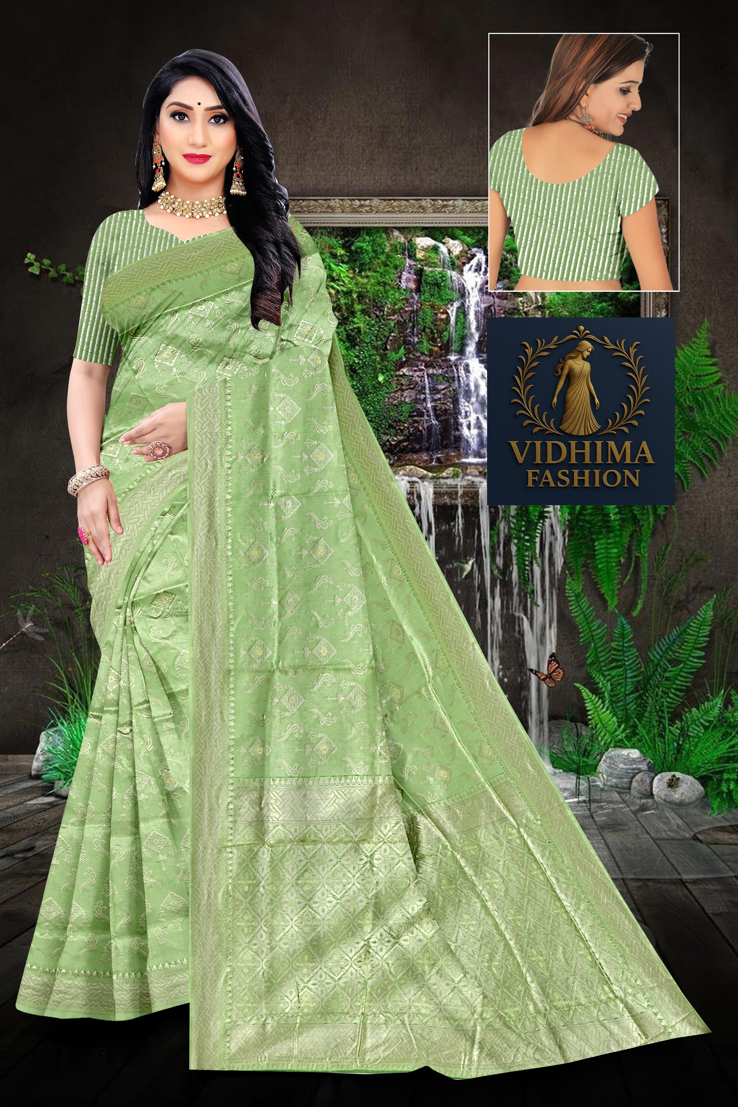 Mint Green Banarasi Silk Saree with Elegant Golden Zari Weave