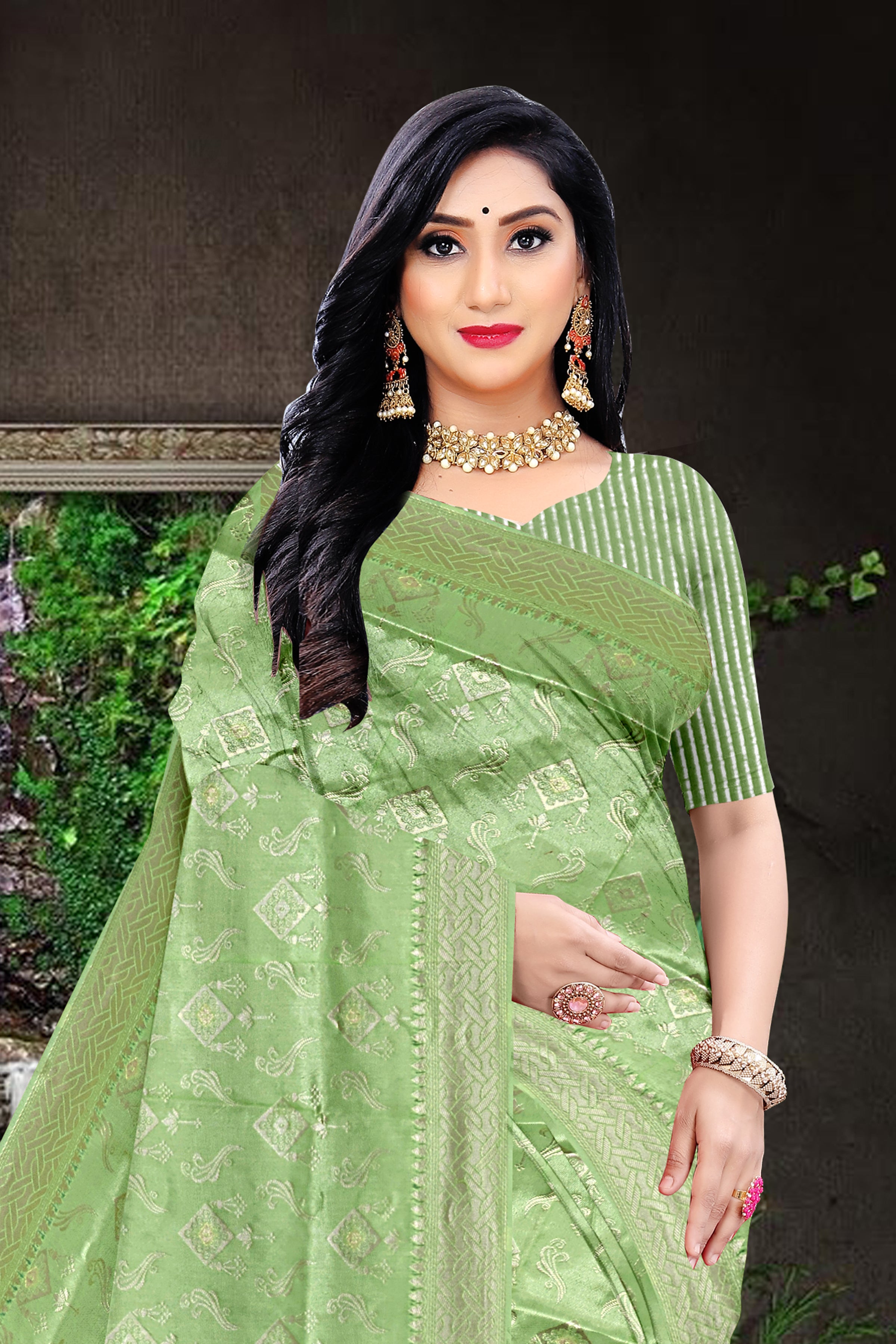 Mint Green Banarasi Silk Saree with Elegant Golden Zari Weave