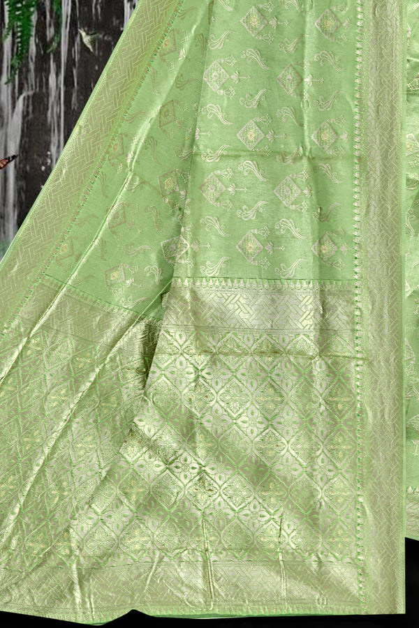 Mint Green Banarasi Silk Saree with Elegant Golden Zari Weave