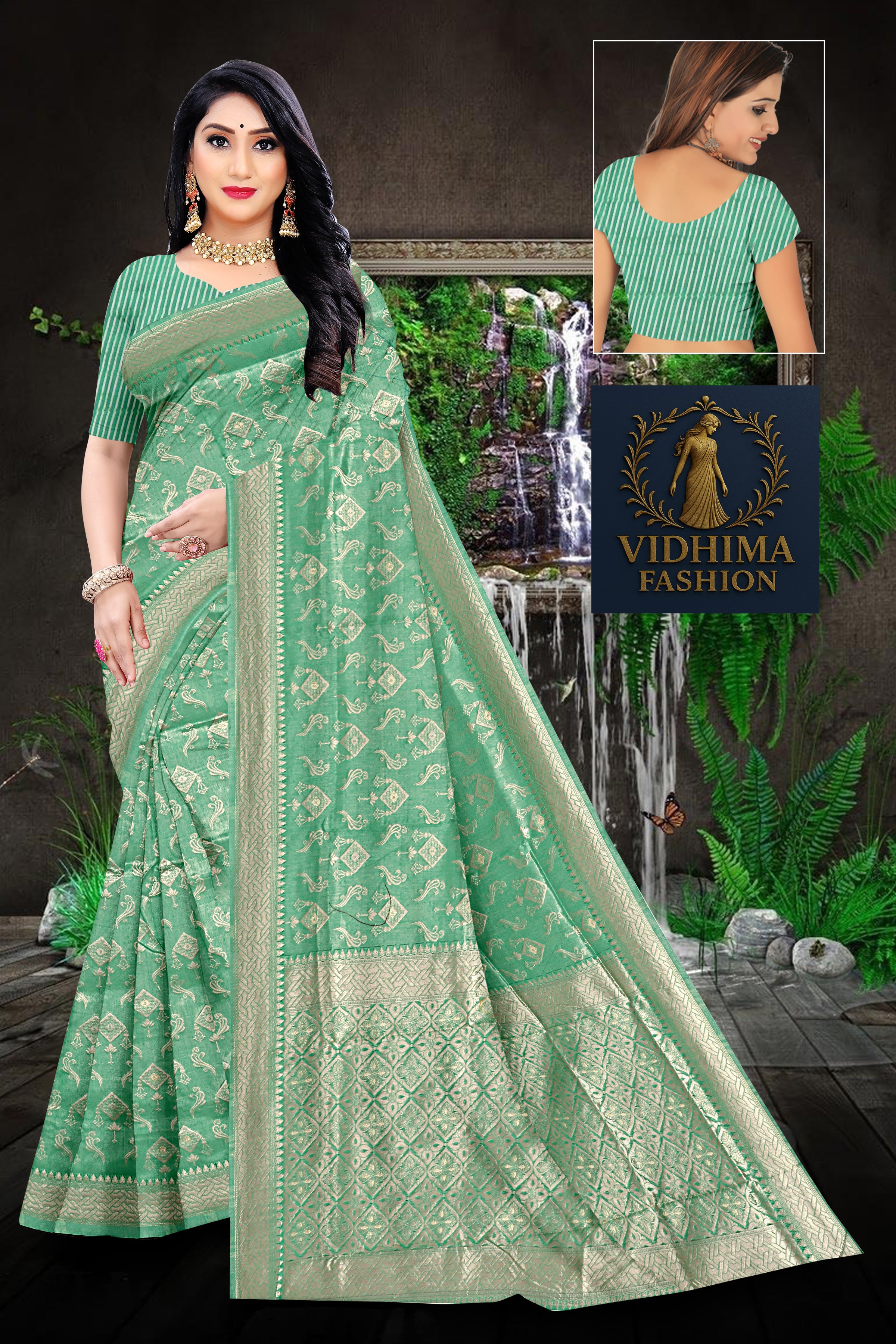 Mint Green Banarasi Silk Saree with Gold Zari Highlights