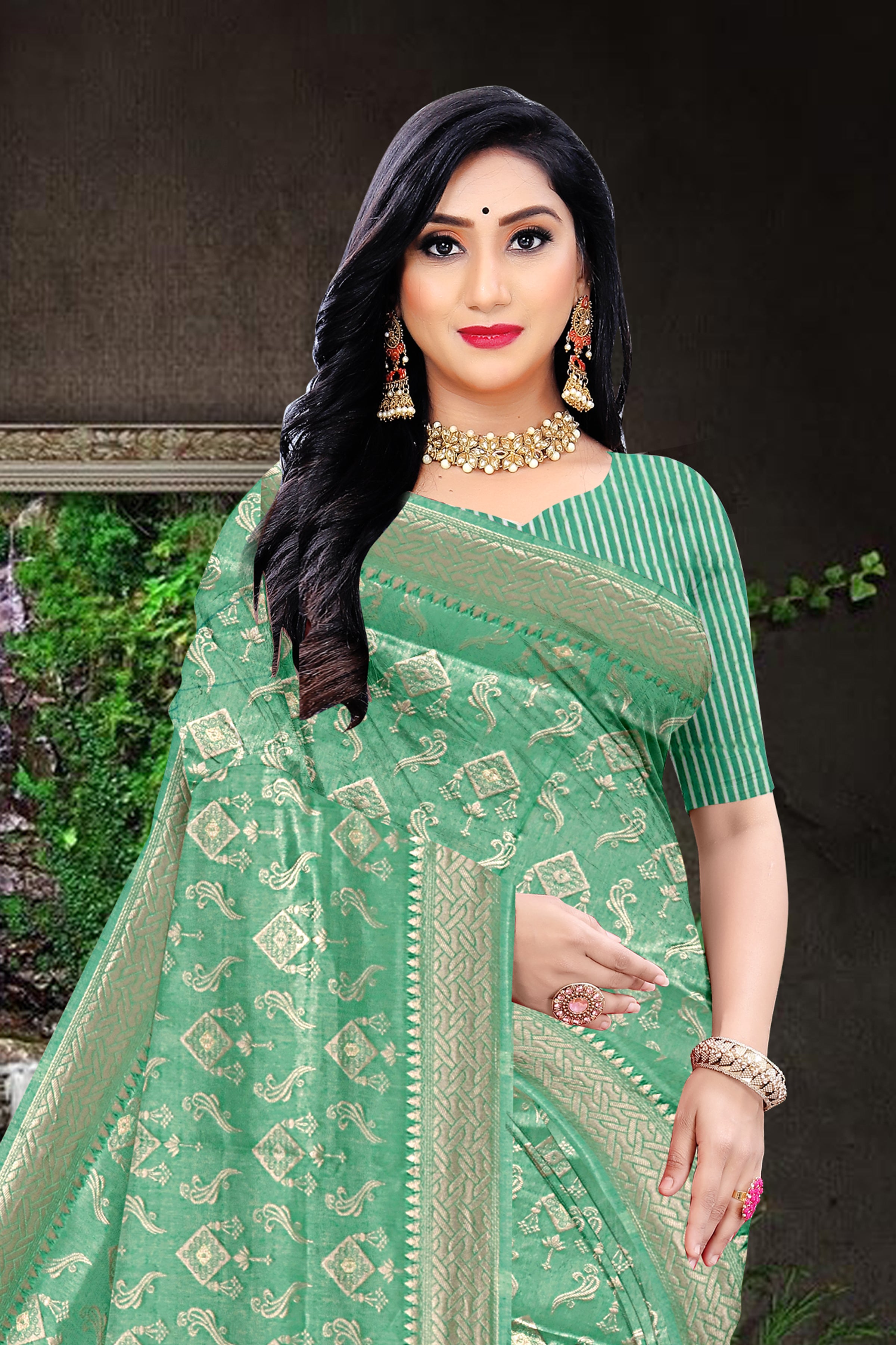 Mint Green Banarasi Silk Saree with Gold Zari Highlights