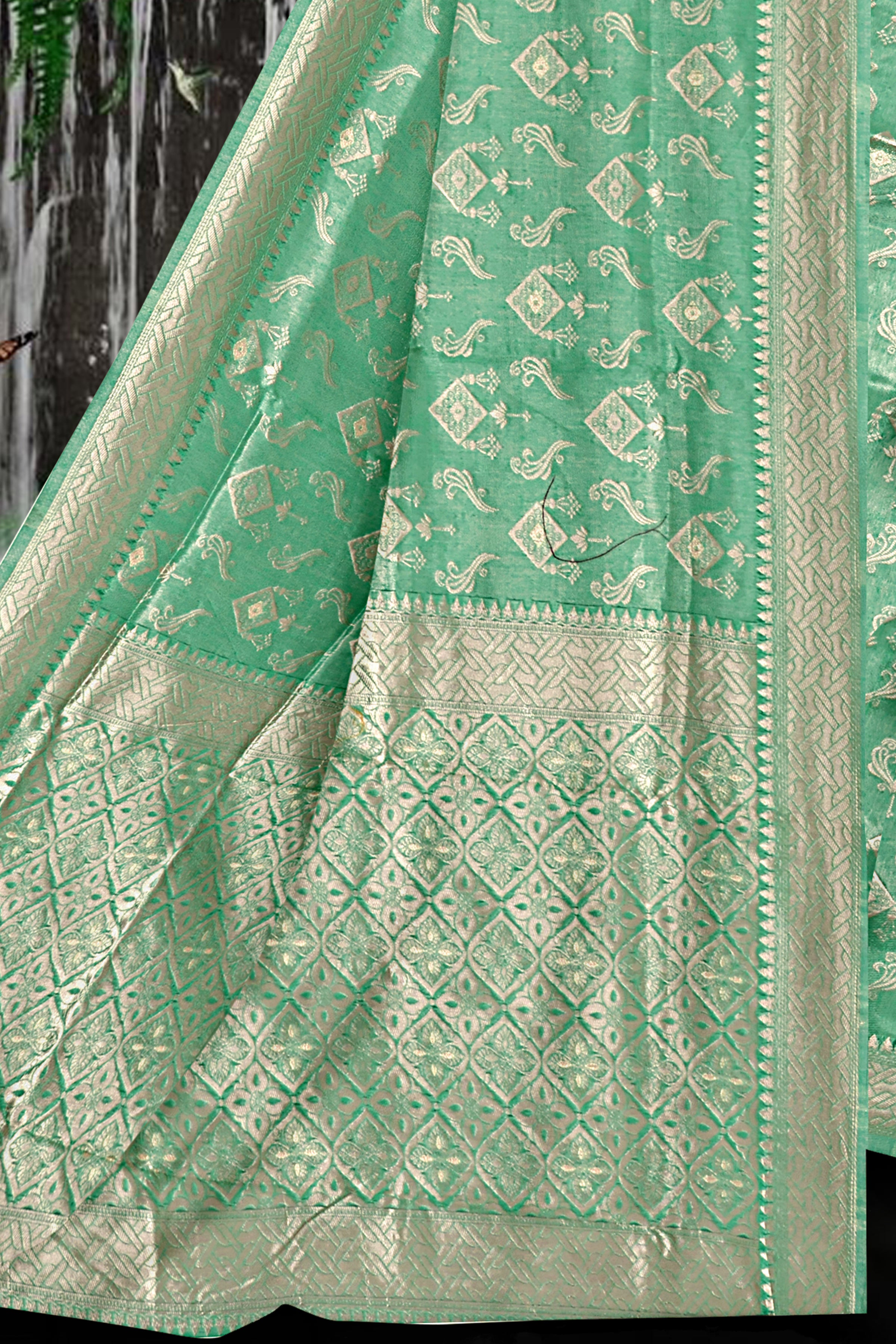 Mint Green Banarasi Silk Saree with Gold Zari Highlights