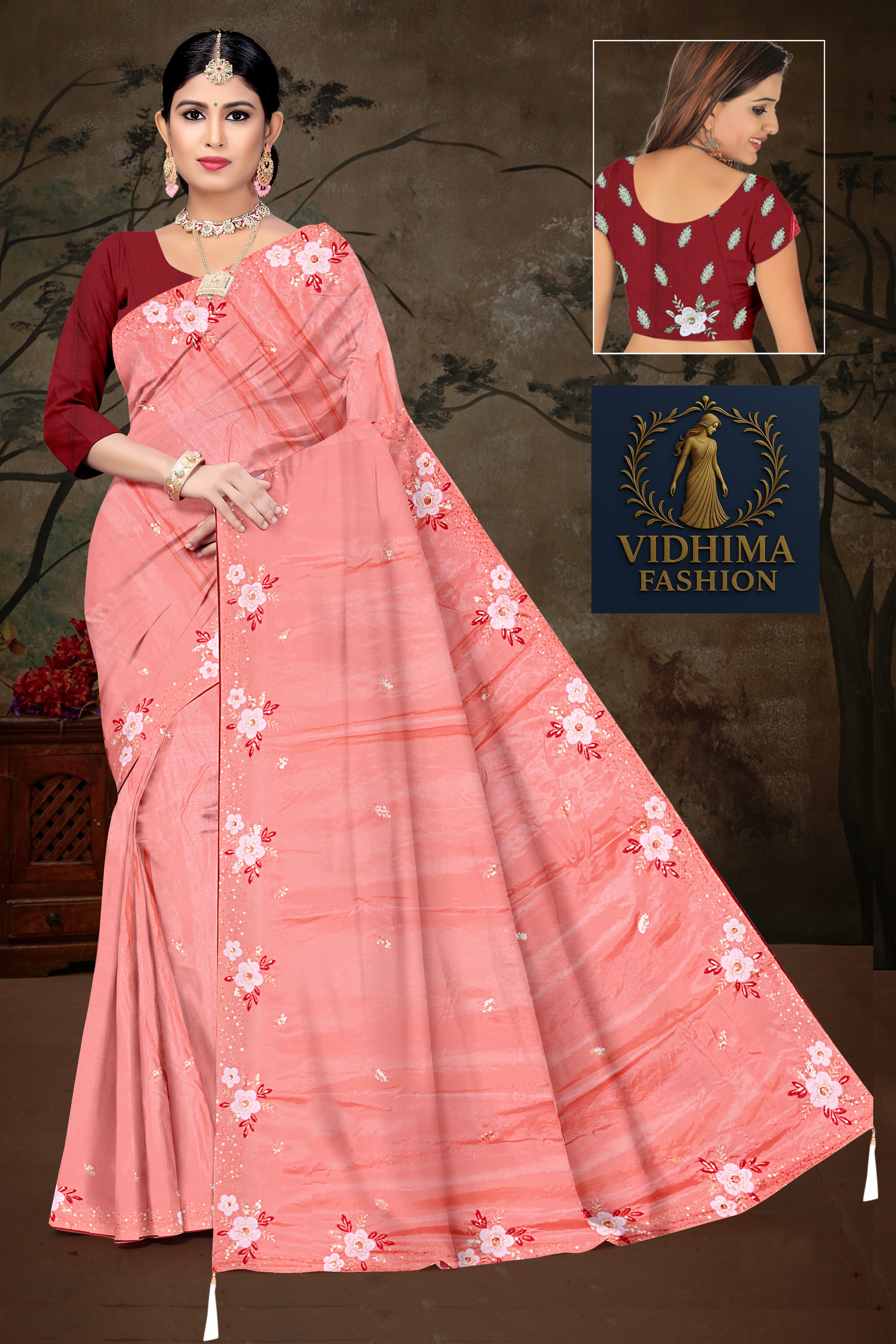 Blush Peach Floral Charm Saree