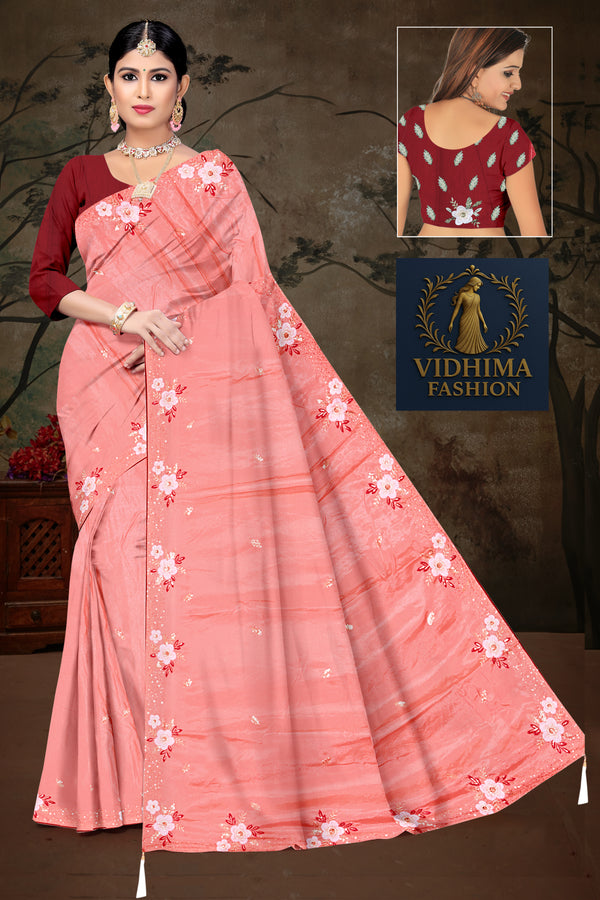 Blush Peach Floral Charm Saree