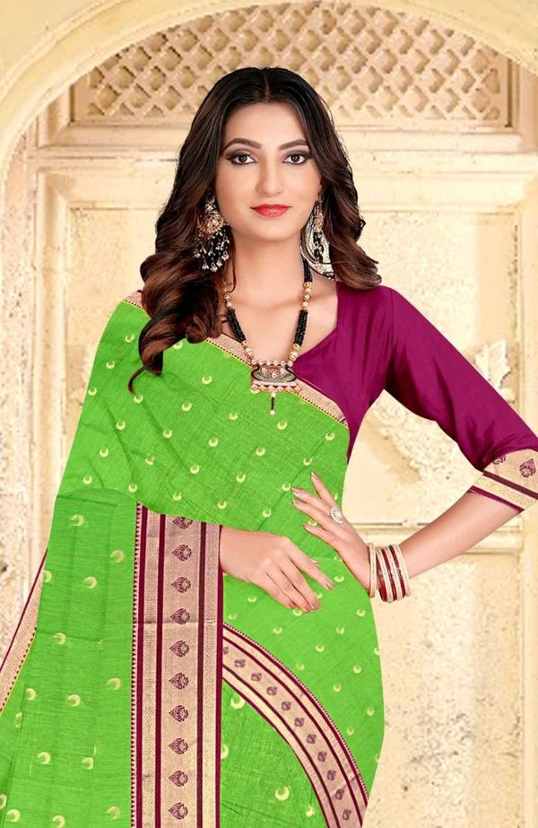 Parrot Green Paithani Silk Saree with Pink Zari Pallu