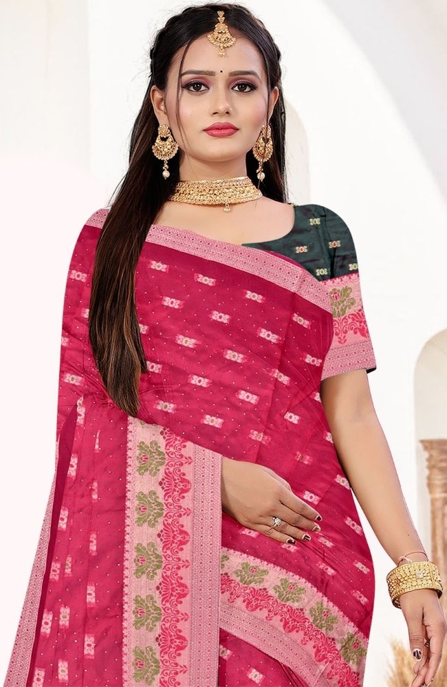 Rose Pink Banarasi Soft Silk Saree with Contrast Pallu