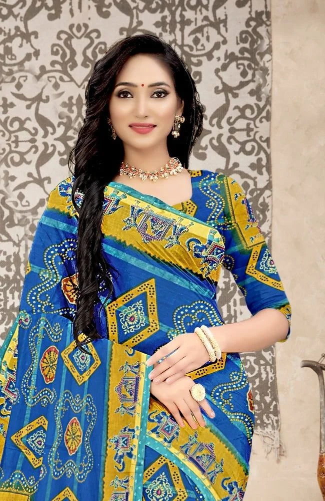 Royal Blue Rajasthani Printed Art Cotton Saree