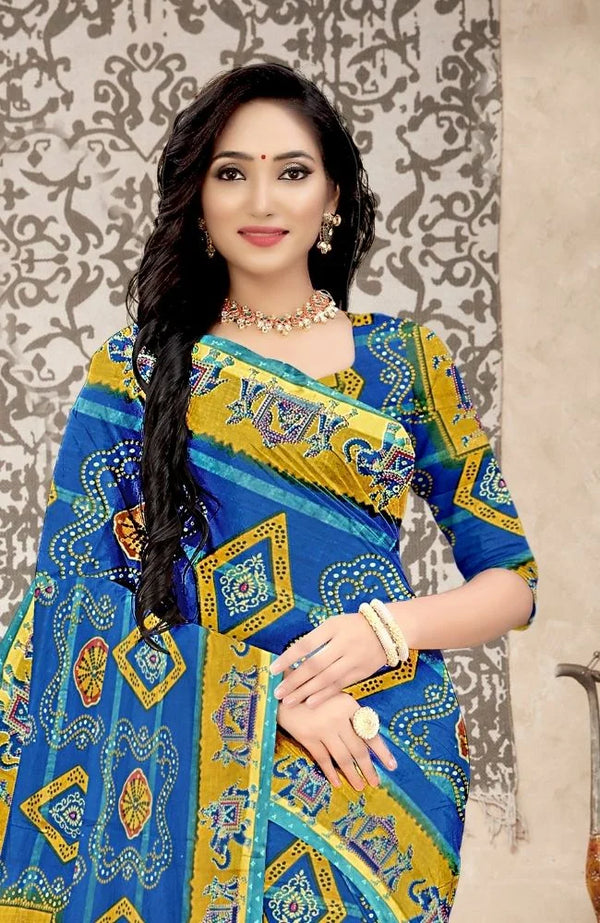 Royal Blue Rajasthani Printed Art Cotton Saree