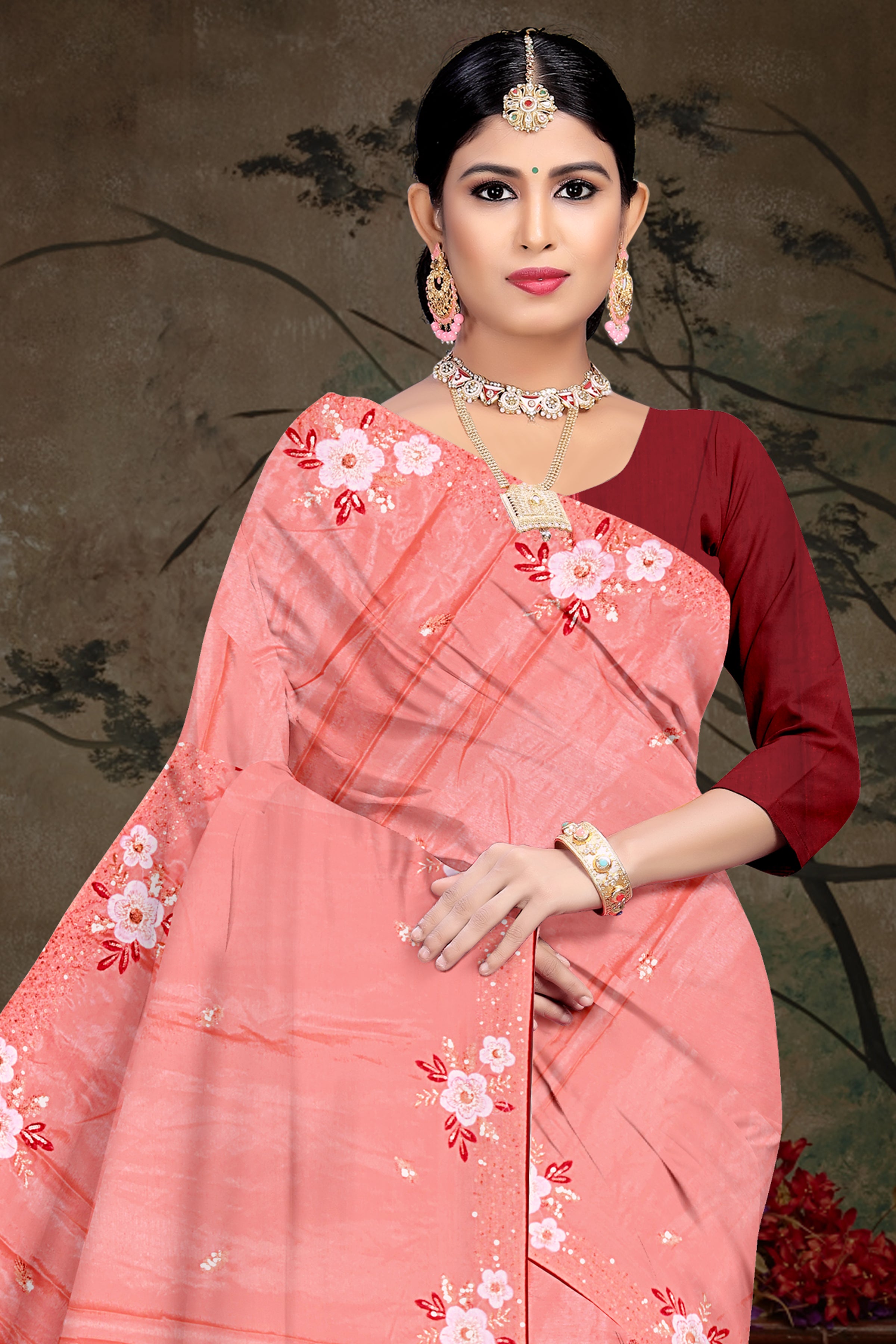 Blush Peach Floral Charm Saree