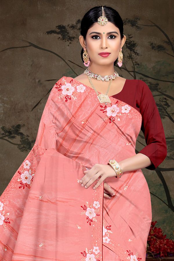 Blush Peach Floral Charm Saree