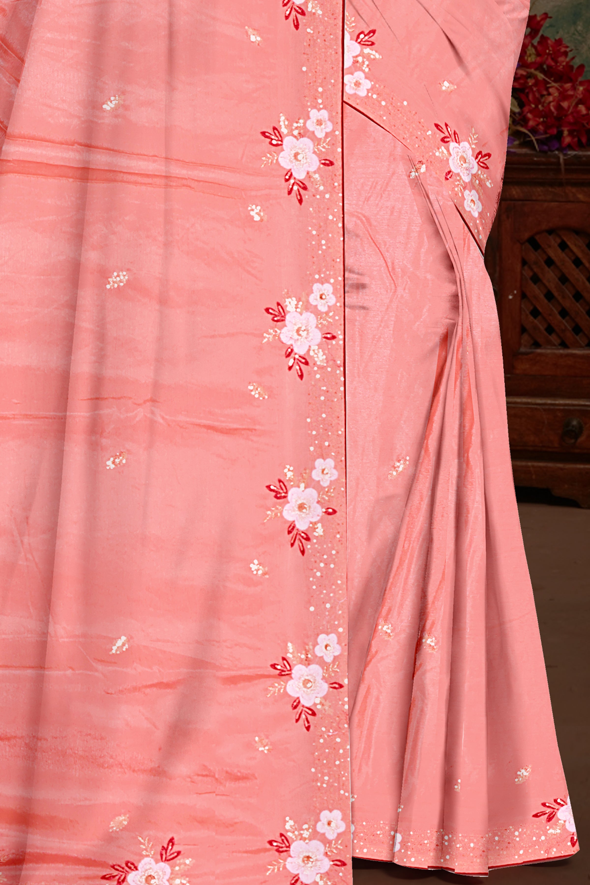 Blush Peach Floral Charm Saree
