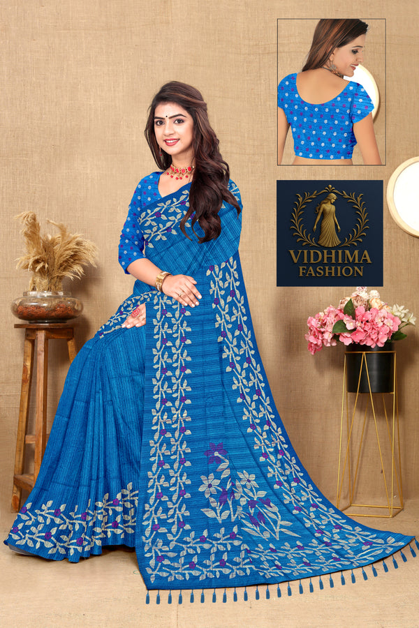 Blooming Vines Embroidered Cotton Saree