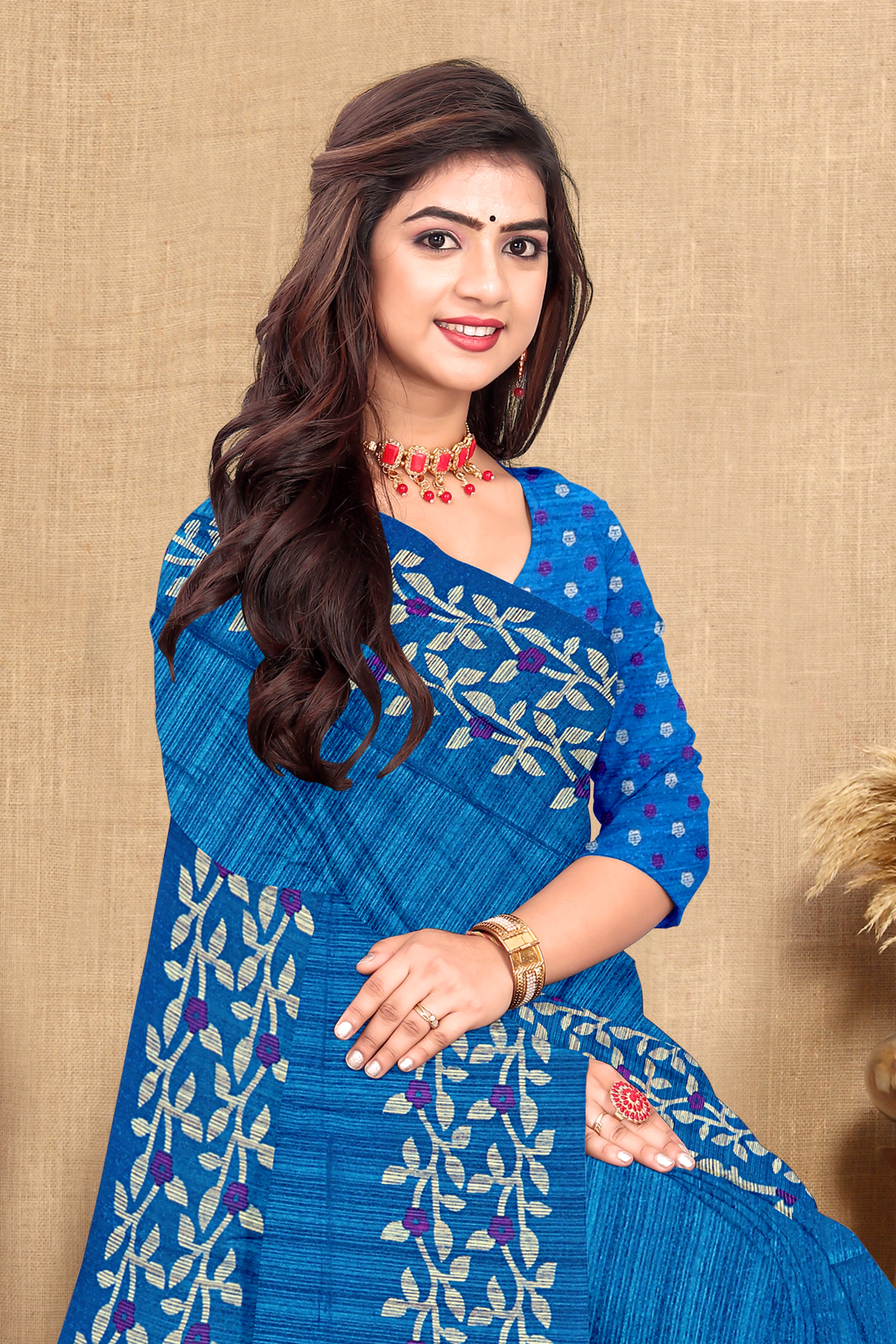 Blooming Vines Embroidered Cotton Saree