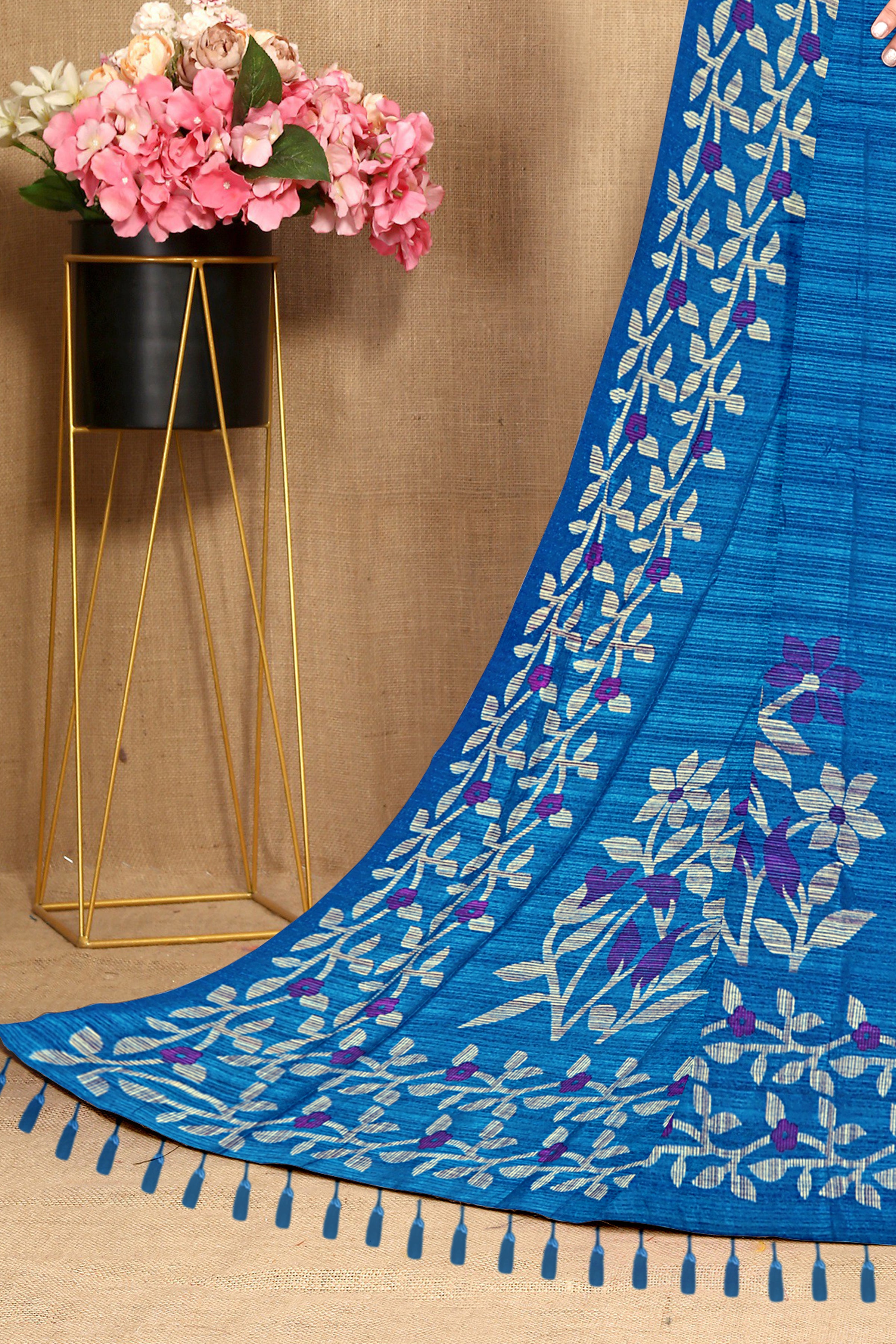 Blooming Vines Embroidered Cotton Saree