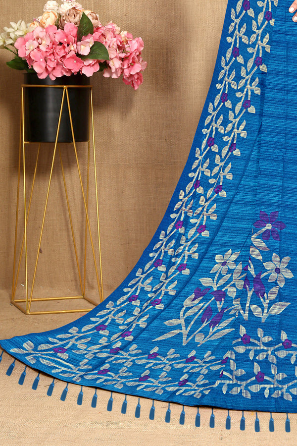 Blooming Vines Embroidered Cotton Saree