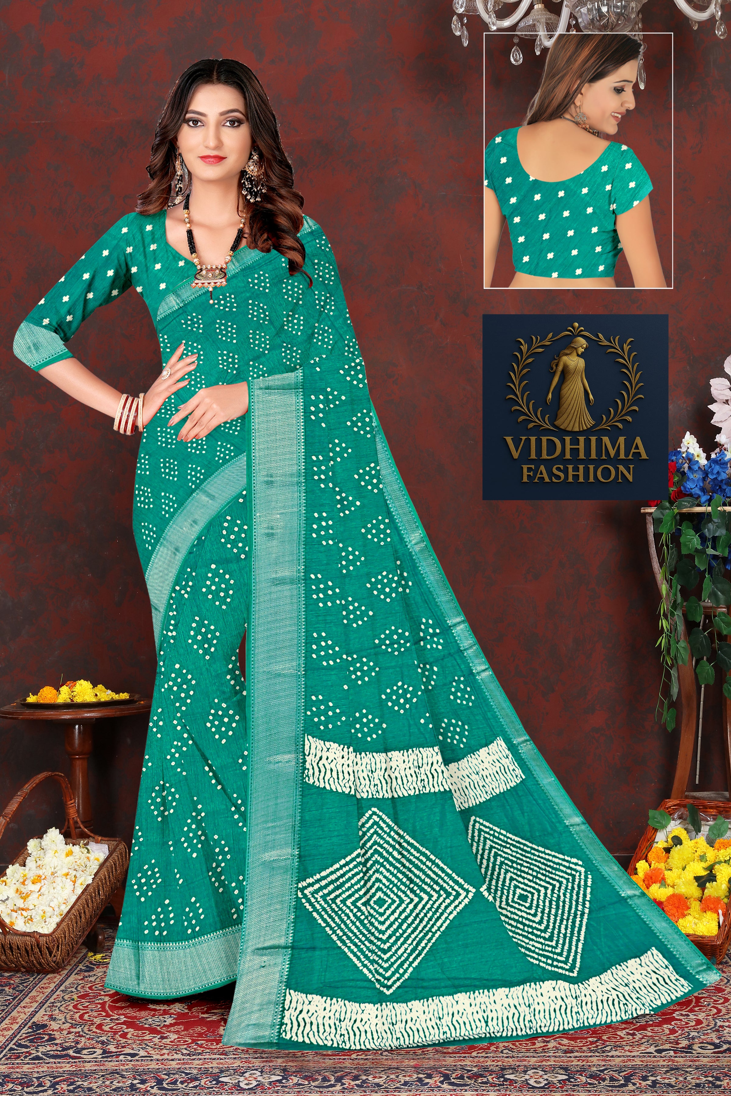 Green Bandhej Cotton Saree