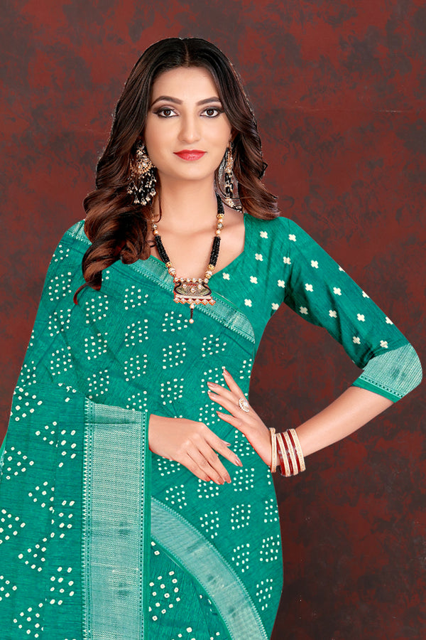 Green Bandhej Cotton Saree