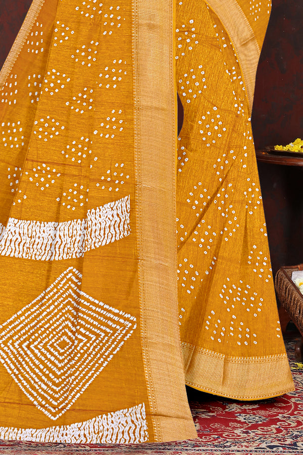 Mustard Bandhej Cotton Saree