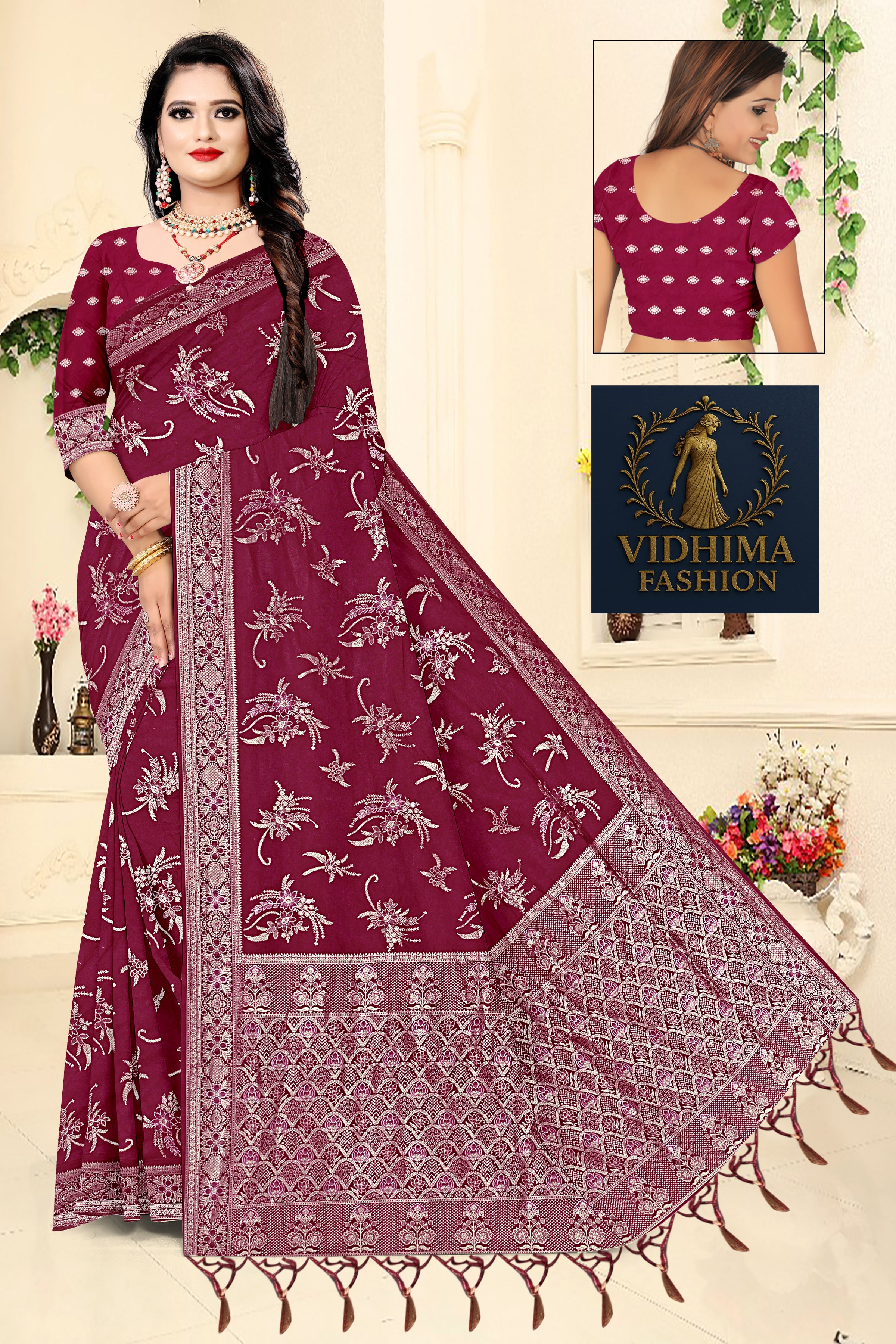 Maroon Zari Woven Banarasi Saree
