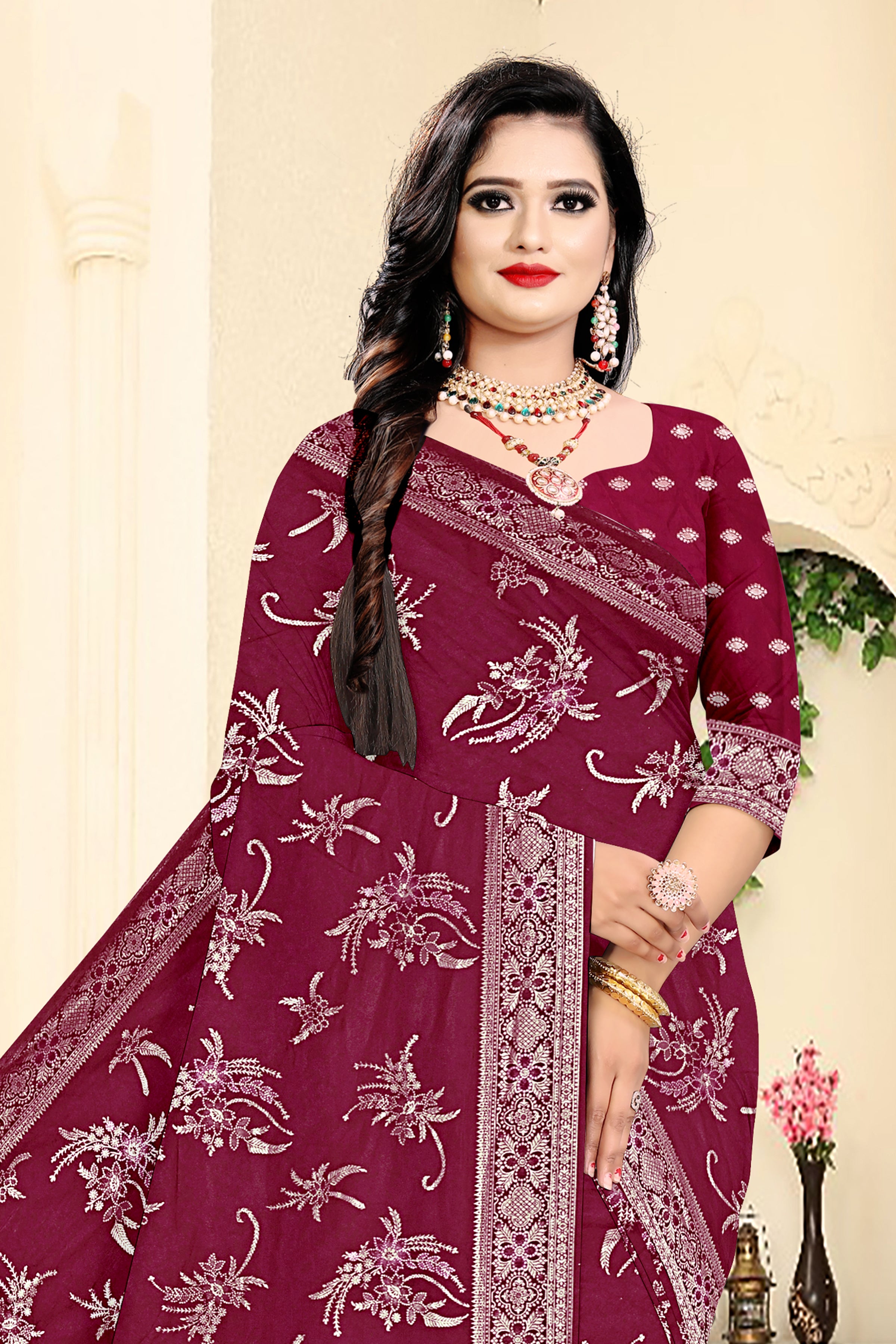 Maroon Zari Woven Banarasi Saree