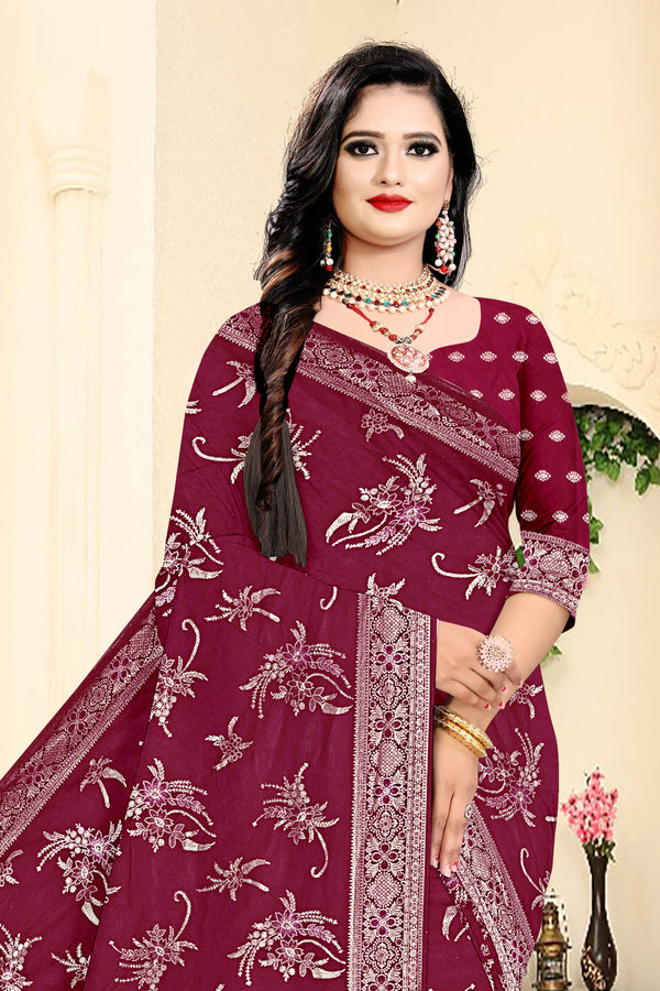 Maroon Zari Woven Banarasi Saree