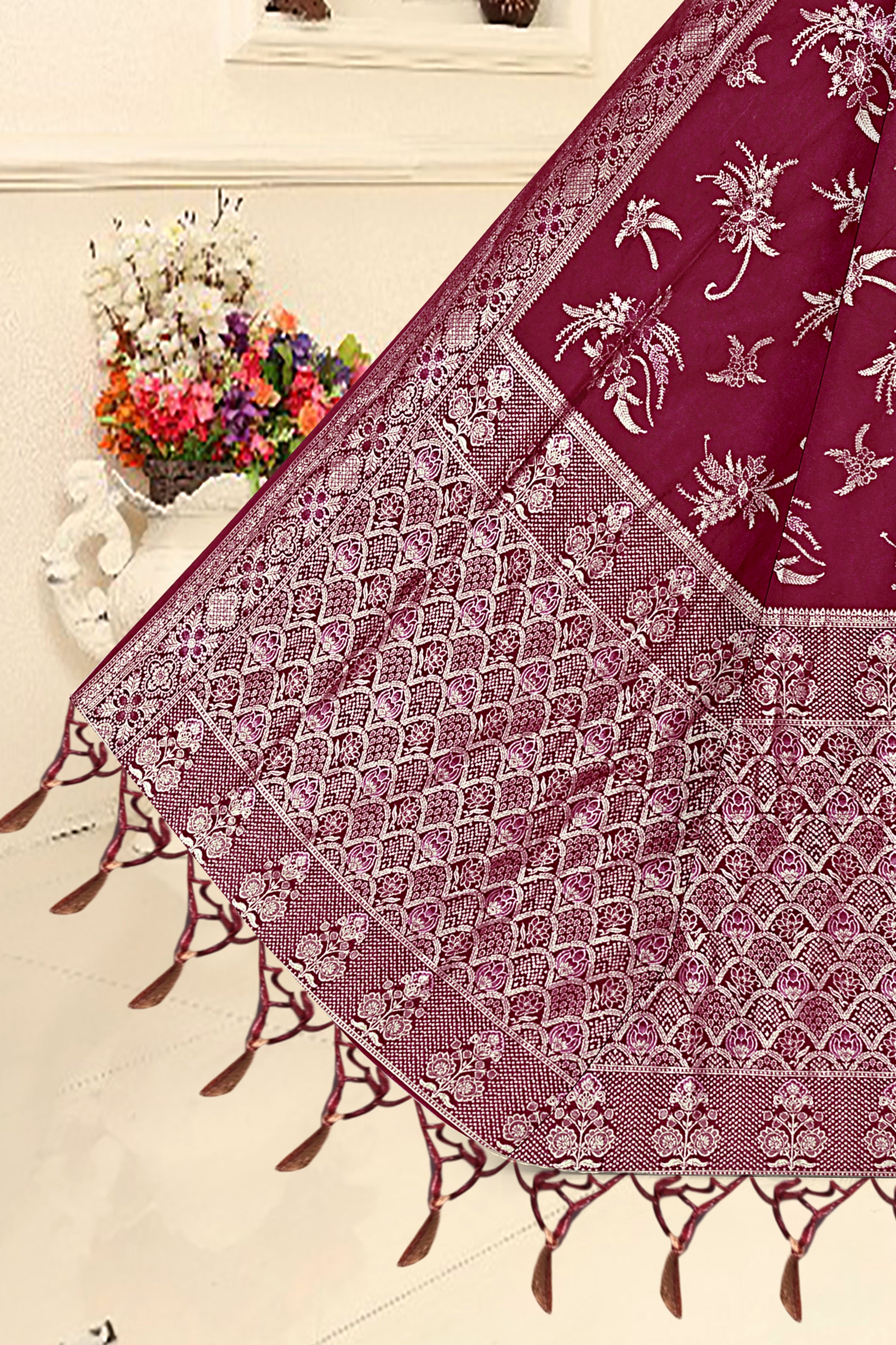 Maroon Zari Woven Banarasi Saree