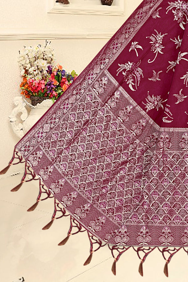 Maroon Zari Woven Banarasi Saree