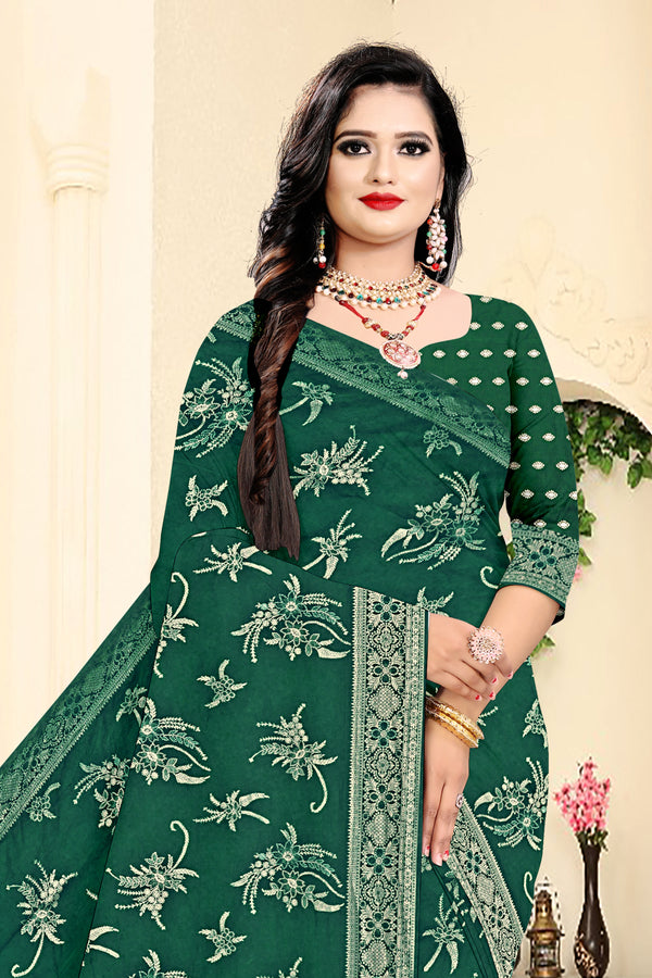 Emerald Green Bloom Banarasi Saree