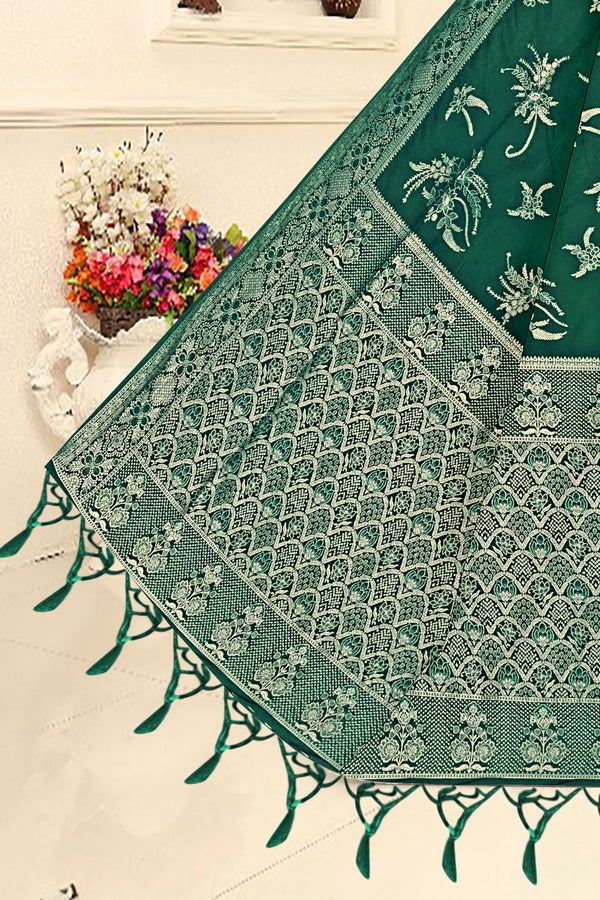 Emerald Green Bloom Banarasi Saree