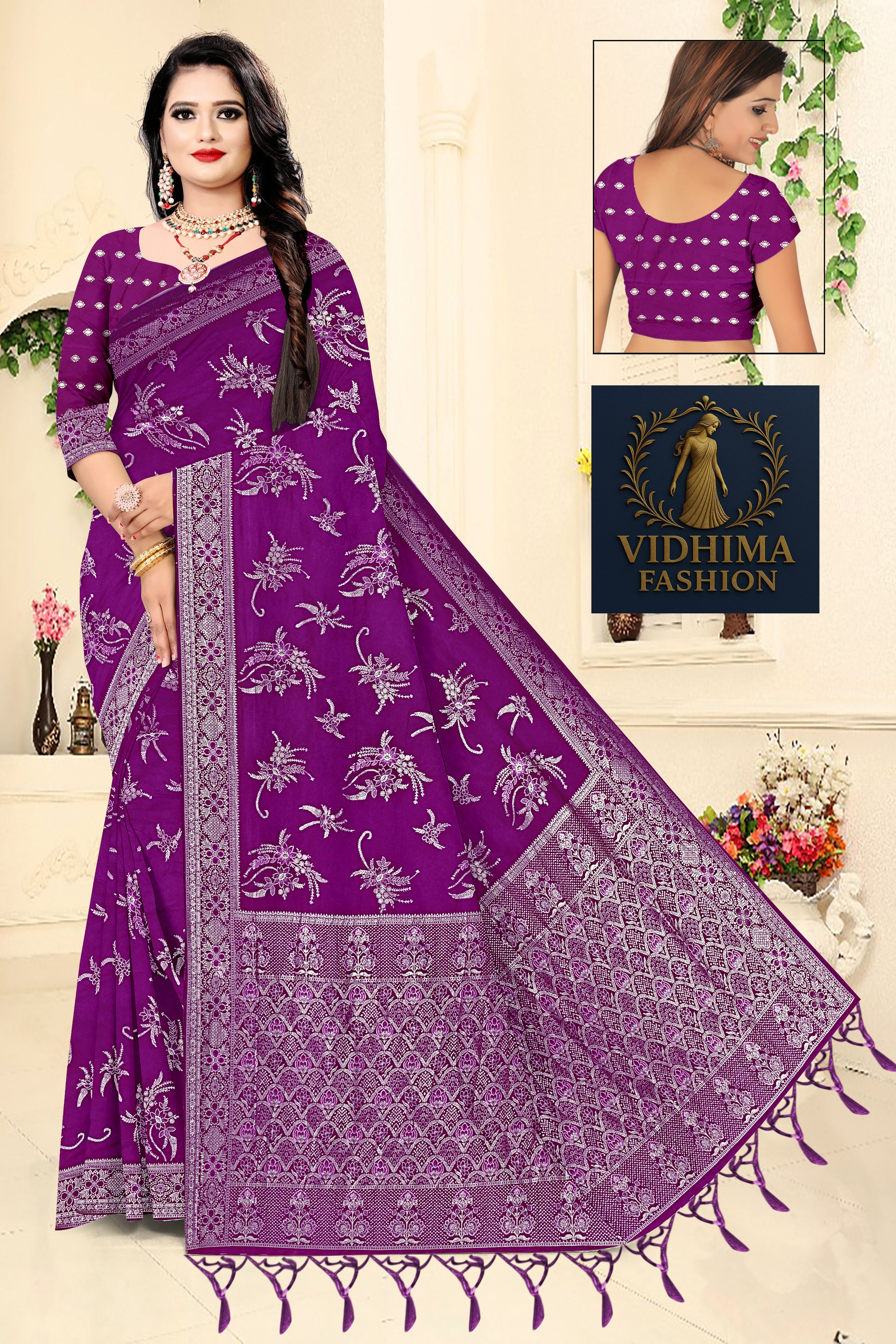Velvet Orchid Banarasi Saree – Deep Magenta Purple