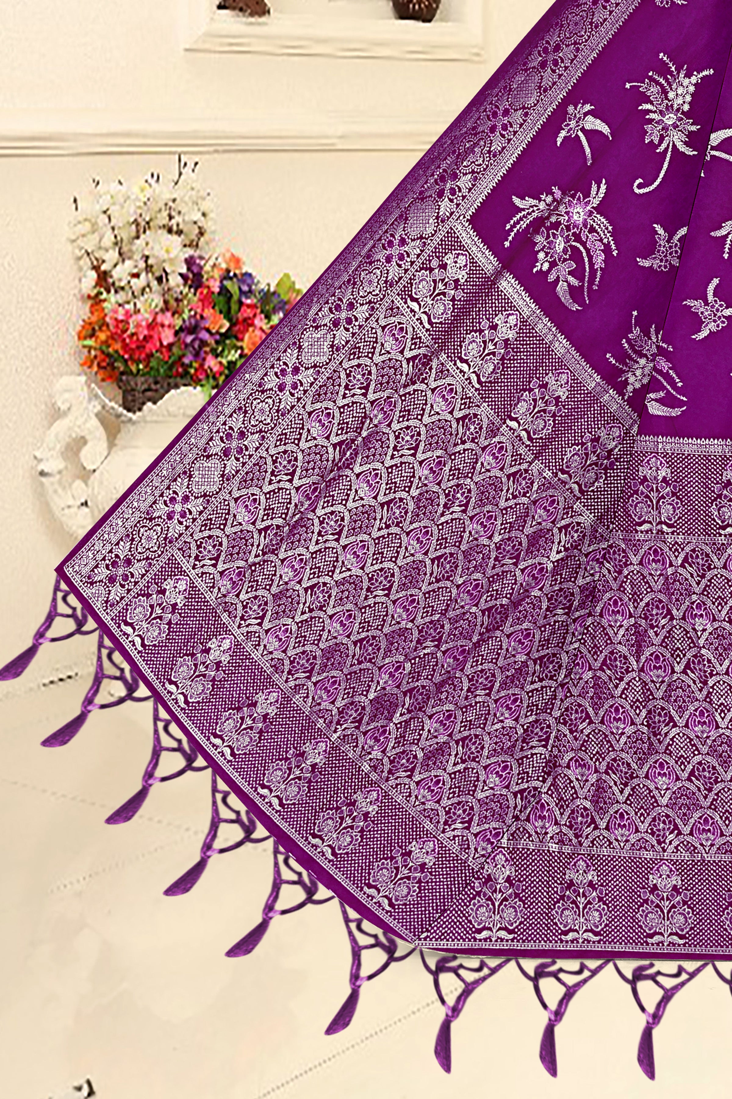 Velvet Orchid Banarasi Saree – Deep Magenta Purple