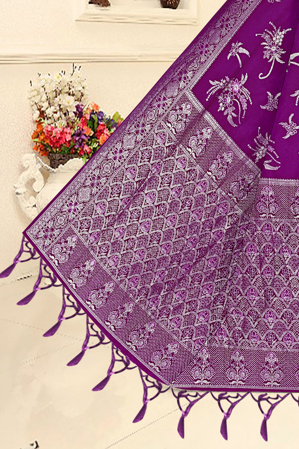 Velvet Orchid Banarasi Saree – Deep Magenta Purple