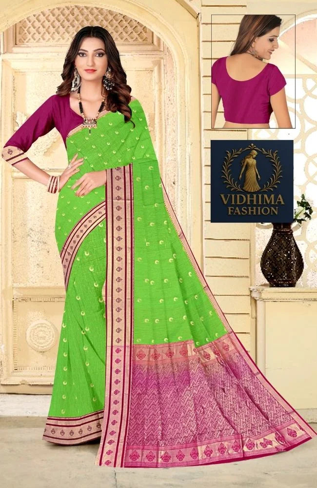 Parrot Green Paithani Silk Saree with Pink Zari Pallu