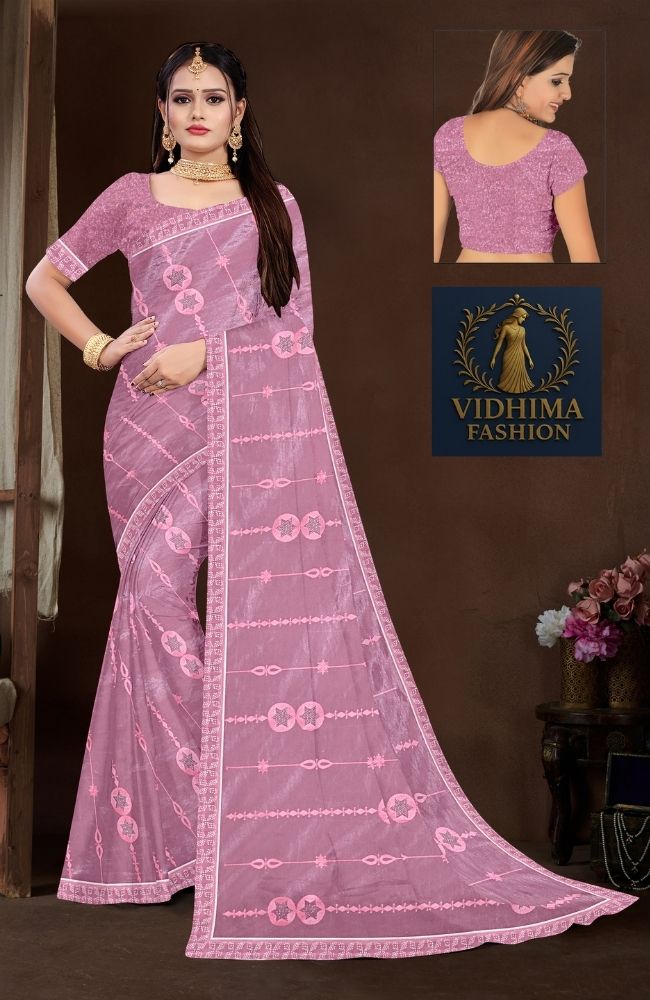 Mauve Tissue Organza Fancy Saree with Siroski Work