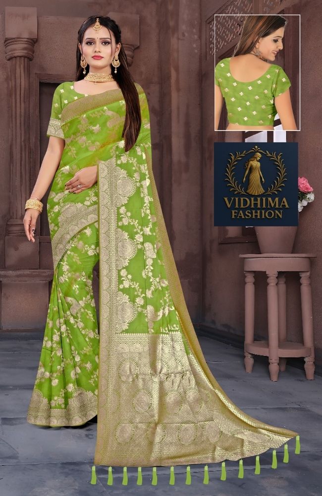 Lime Green Banarasi Silk Saree with Rich Zari Weaving