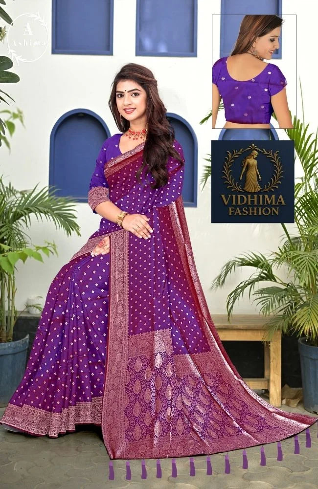 Royal Purple Banarasi Silk Saree with Zari Booti Work