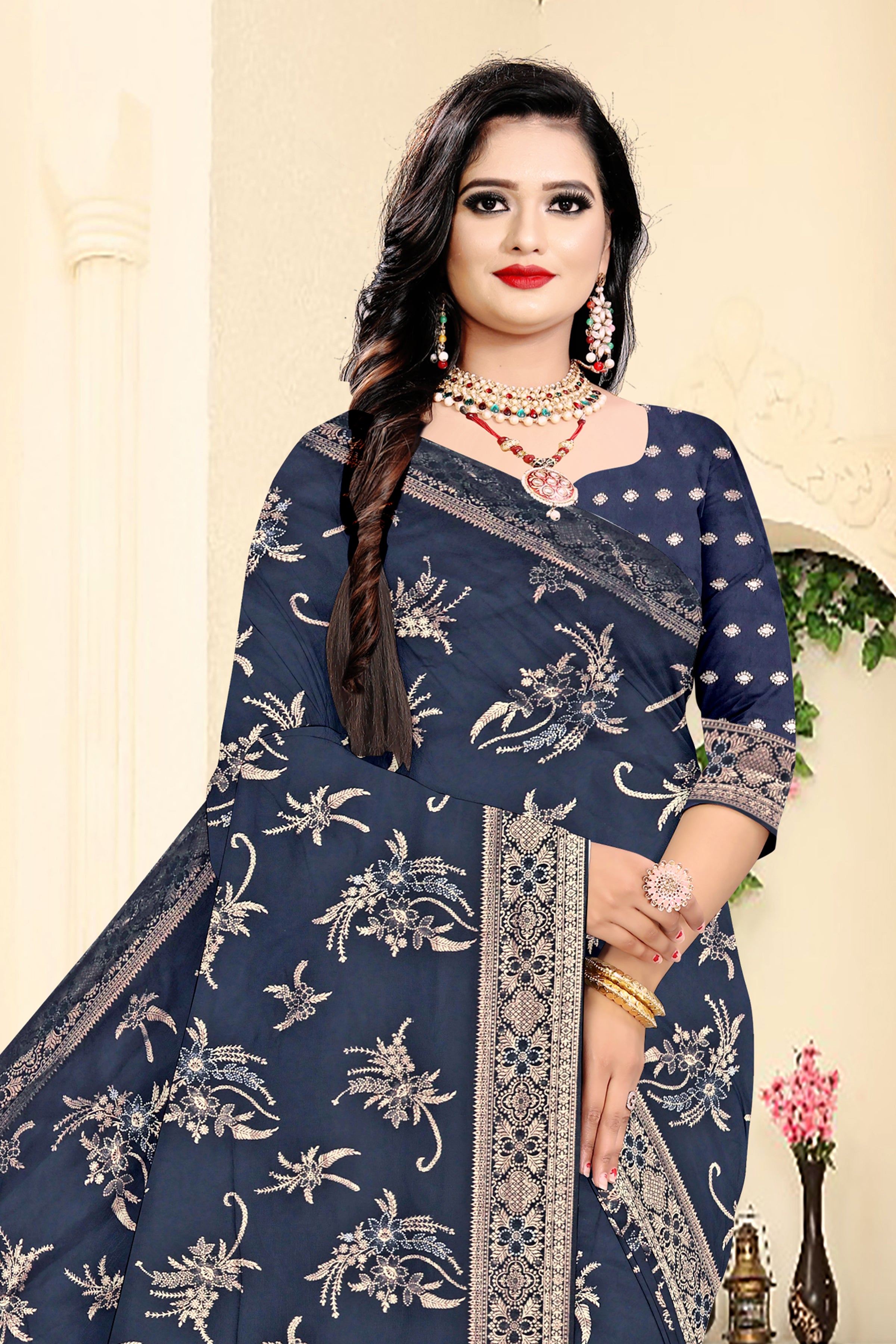 Elegant Weave Banarasi Saree – Ink Blue