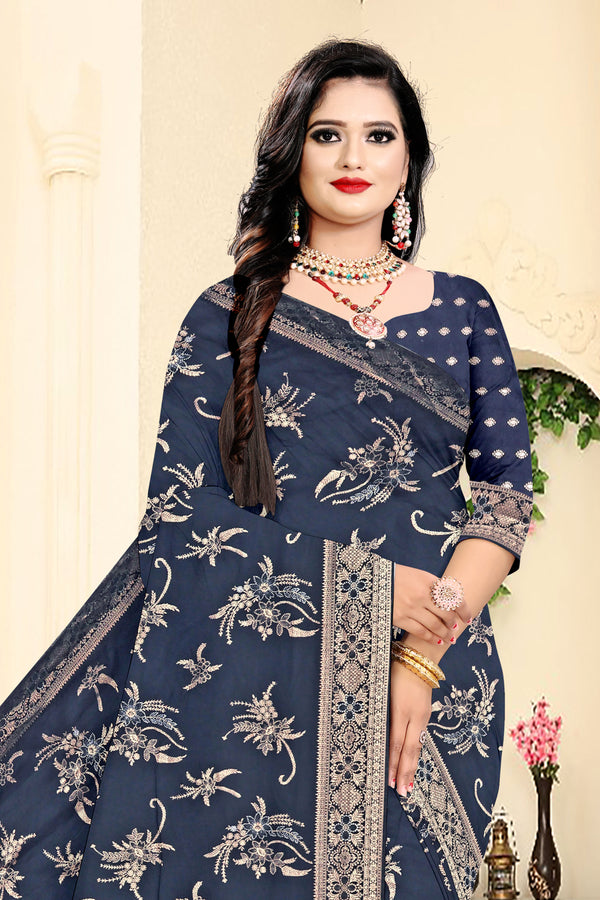 Elegant Weave Banarasi Saree – Ink Blue