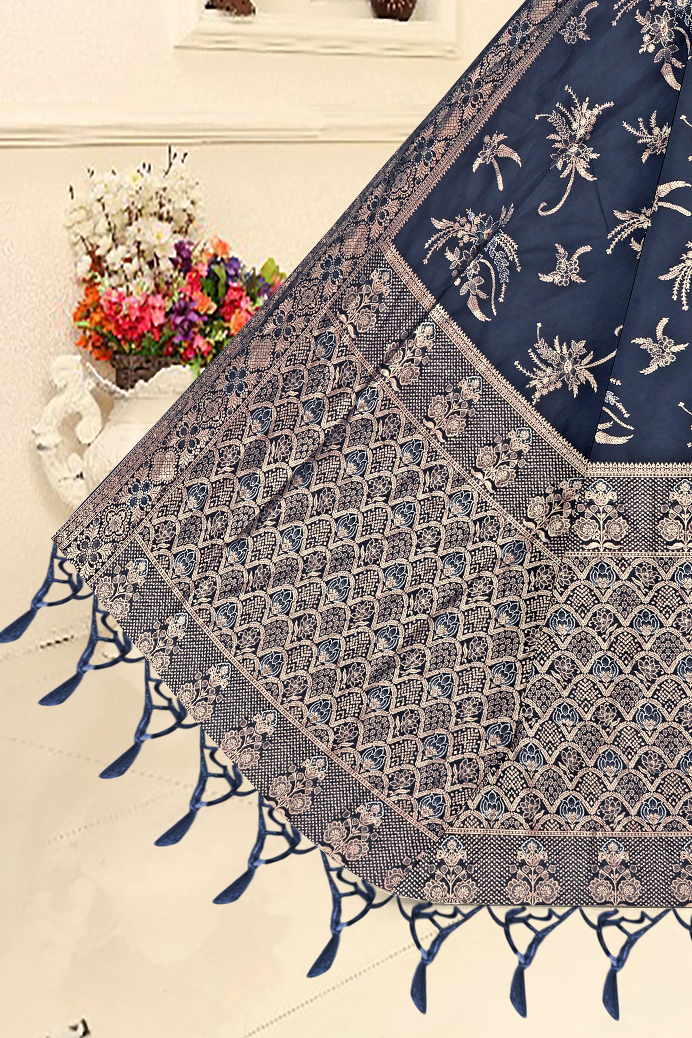 Elegant Weave Banarasi Saree – Ink Blue