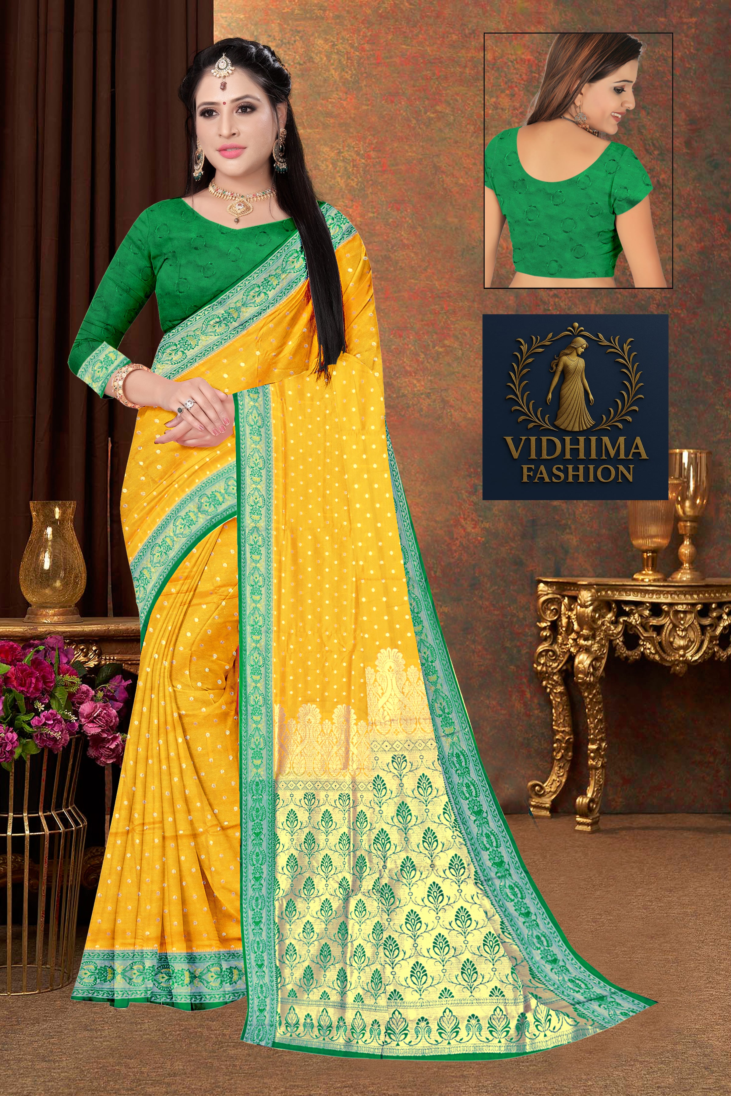 Yellow Banarasi Silk Saree