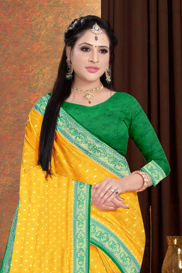 Yellow Banarasi Silk Saree