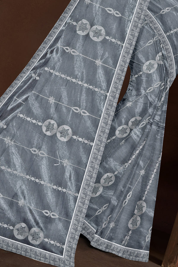 Steel Grey Embroidered Organza Saree