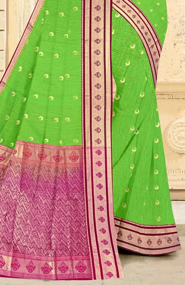 Parrot Green Paithani Silk Saree with Pink Zari Pallu